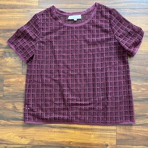 XL Loft Burgundy/Black Plaid Top